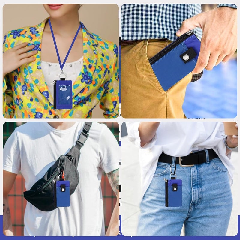 MASAPHIL MASAPHlL Small Lanyard Wallet for Women/Men with RFID Blocking ID Card Wallet, Minimalist Nylon Zipper Pouch, Travel Neck Wallet with Keychain, ID Window for Card,Coin,Cash (Blue+Treasure Blue) - Image 2